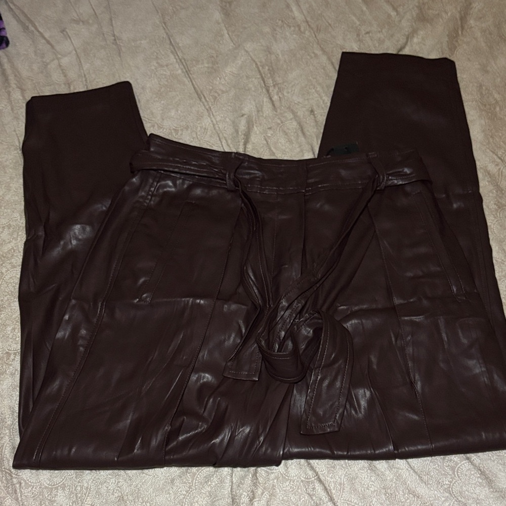 Blank NYC Women's Belted Brown Faux Leather Pants - Picture 3 of 13